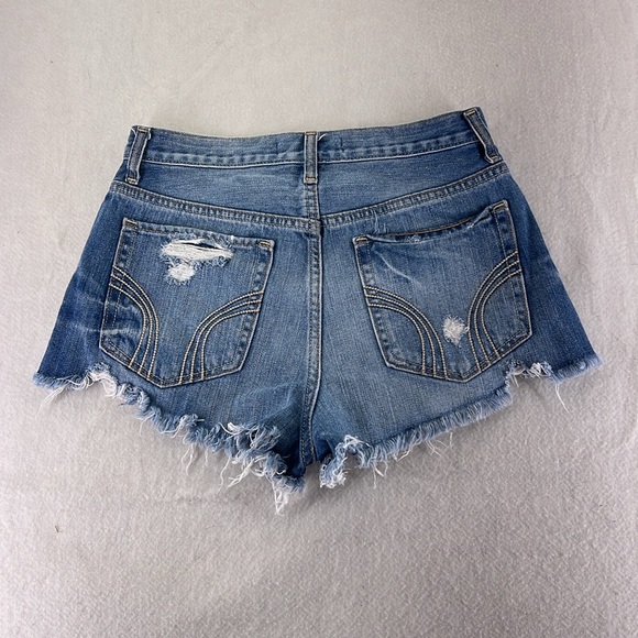 Hollister Blue Jean Shorts Cut Off Distressed Juniors Size 3 - Picture 6 of 8